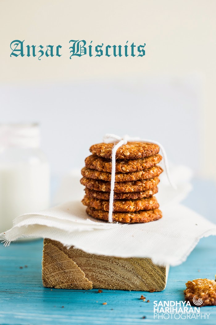 stack of Anzac Biscuits on a wooden block
