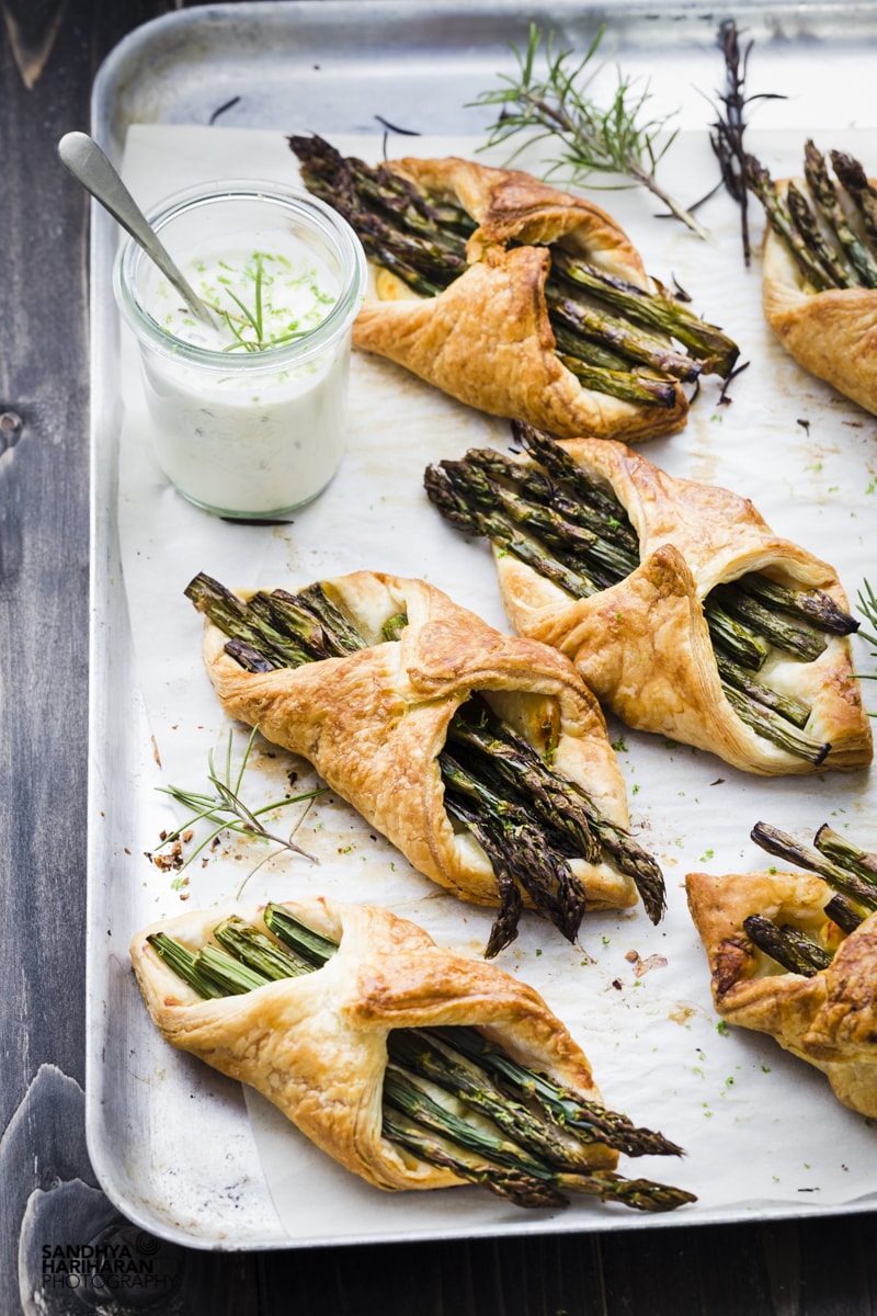 Halloumi Asparagus Puff Pastry with Rosemary Aioli Sandhya's Kitchen