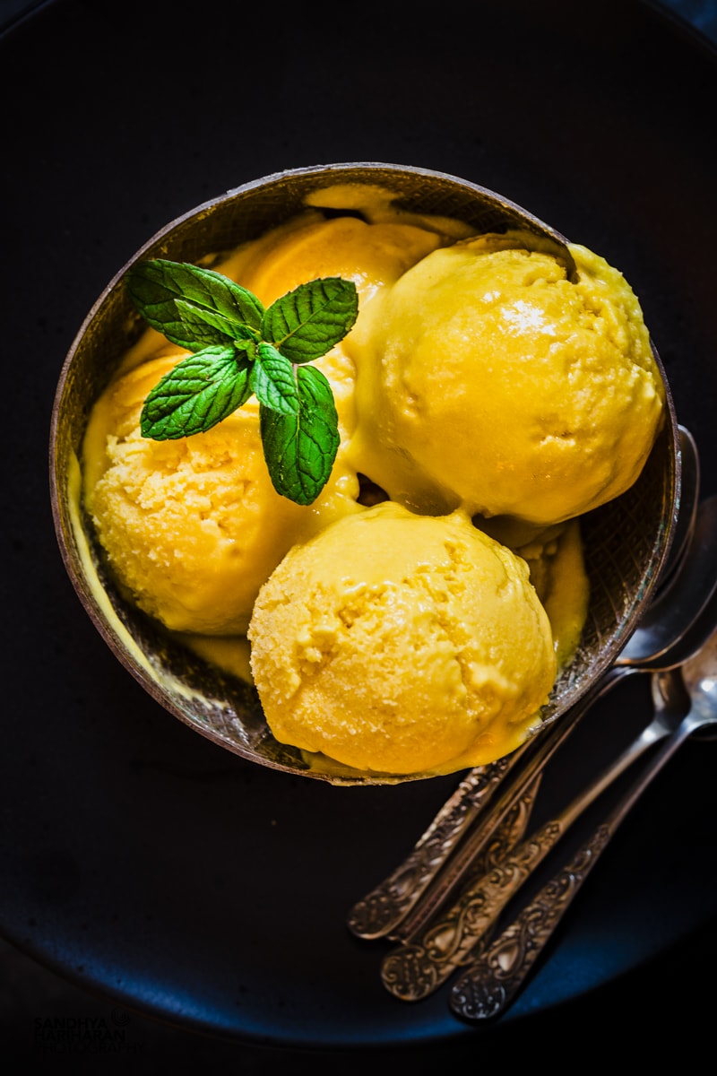Homemade Mango Ice cream { 3 Ingredients, No Ice cream maker}