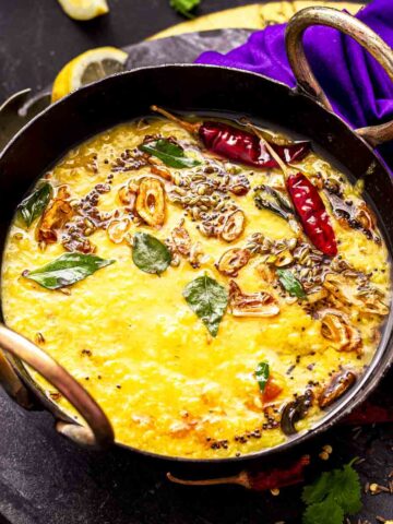 moong dal tadka served in a kadai