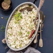 Jeera rice served in a dish