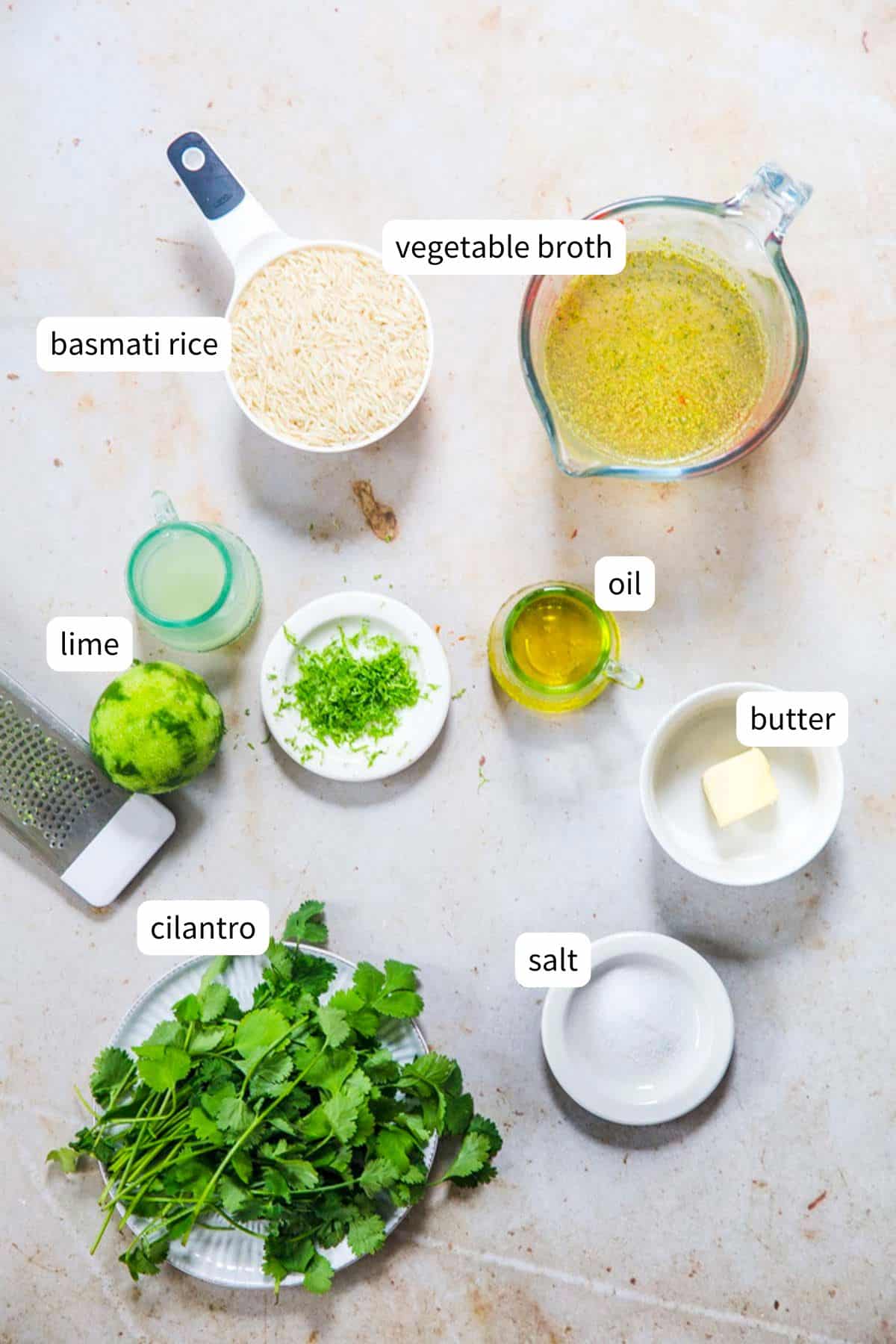 ingredients for cilantro lime rice