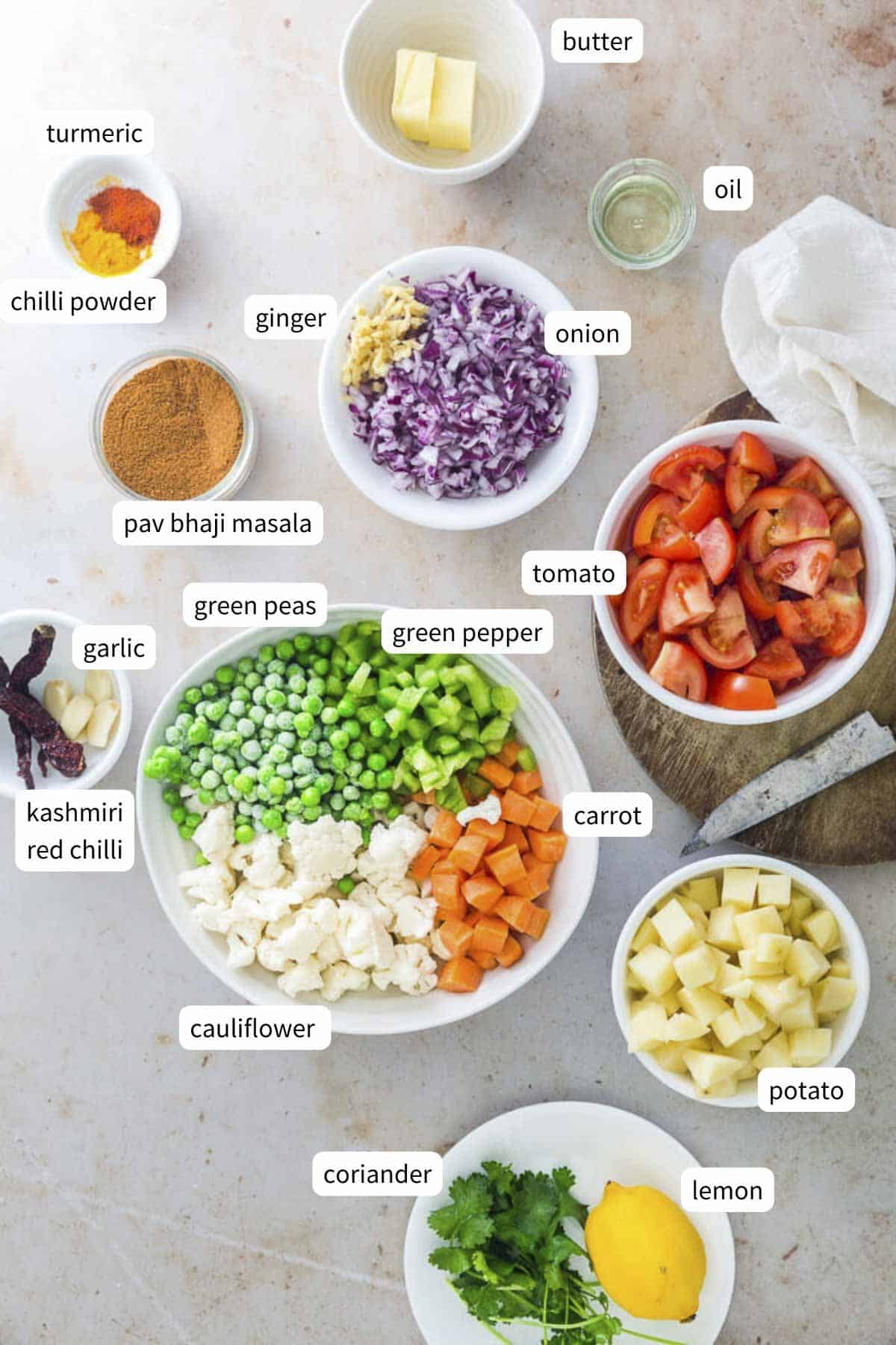 ingredients to make pav bhaji in the instant pot.