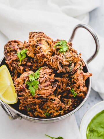 crispy onion bhajis served with chutney