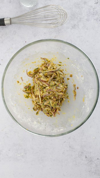 mix onion bhaji batter with water.