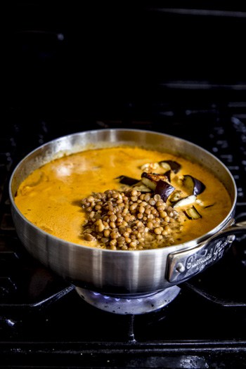 add lentils, aubergine, mushrooms to the gravy.