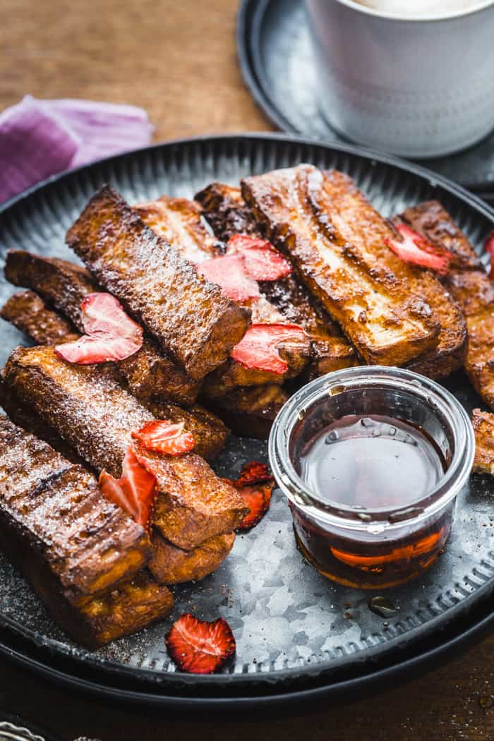 plate of easy french toast with maple syrup