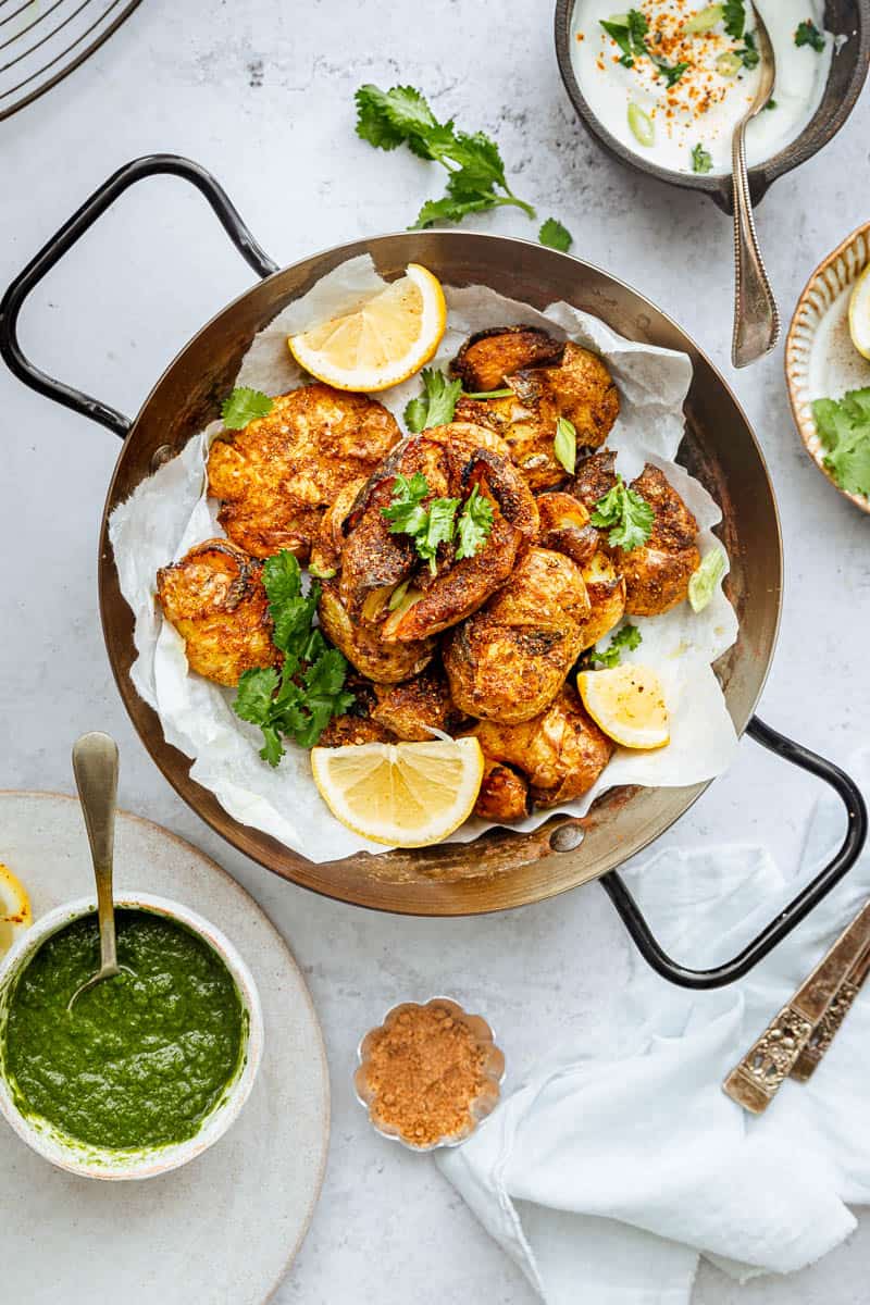 easy curried smashed potatoes