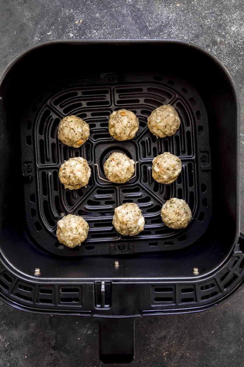 The stuffing balls are in the air fryer basket.