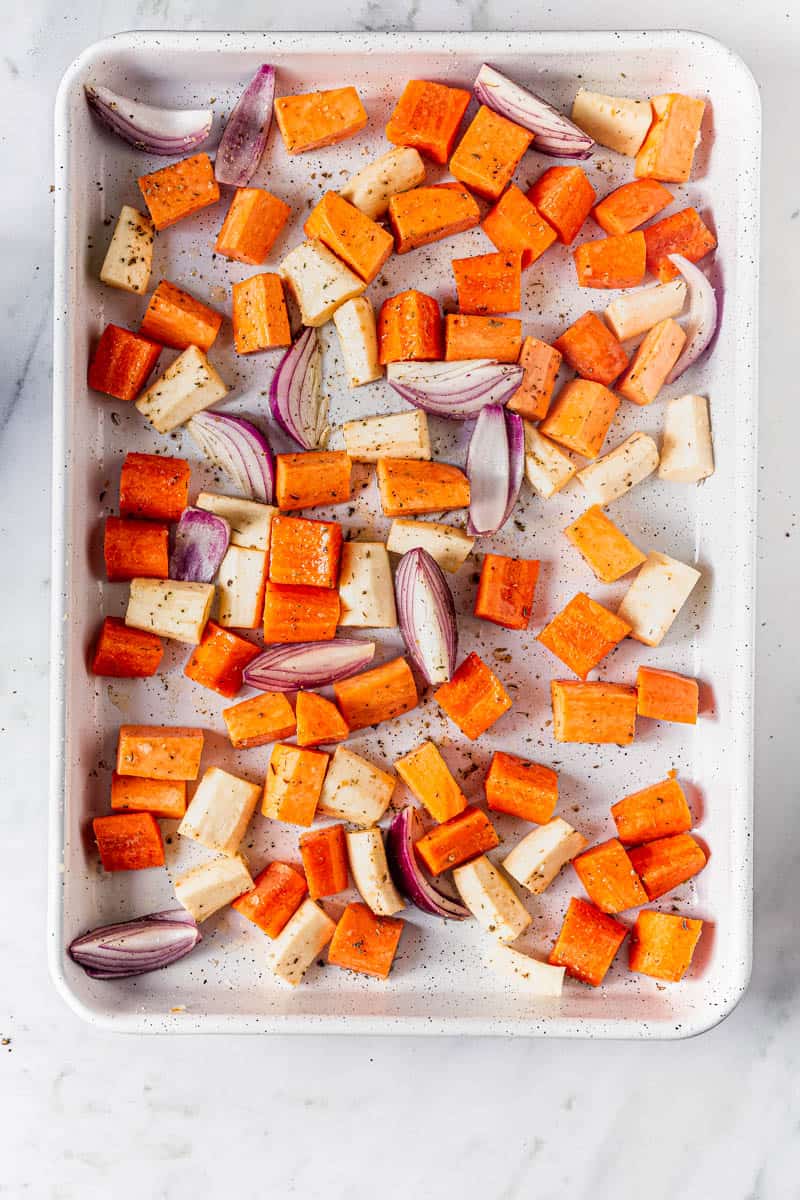 Roasted Winter root vegetables traybake (Vegan) Sandhya's Kitchen