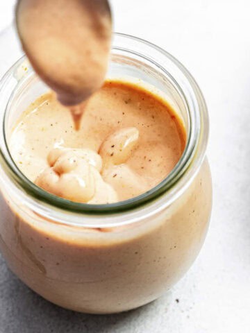 vegan burger sauce in a mason jar.