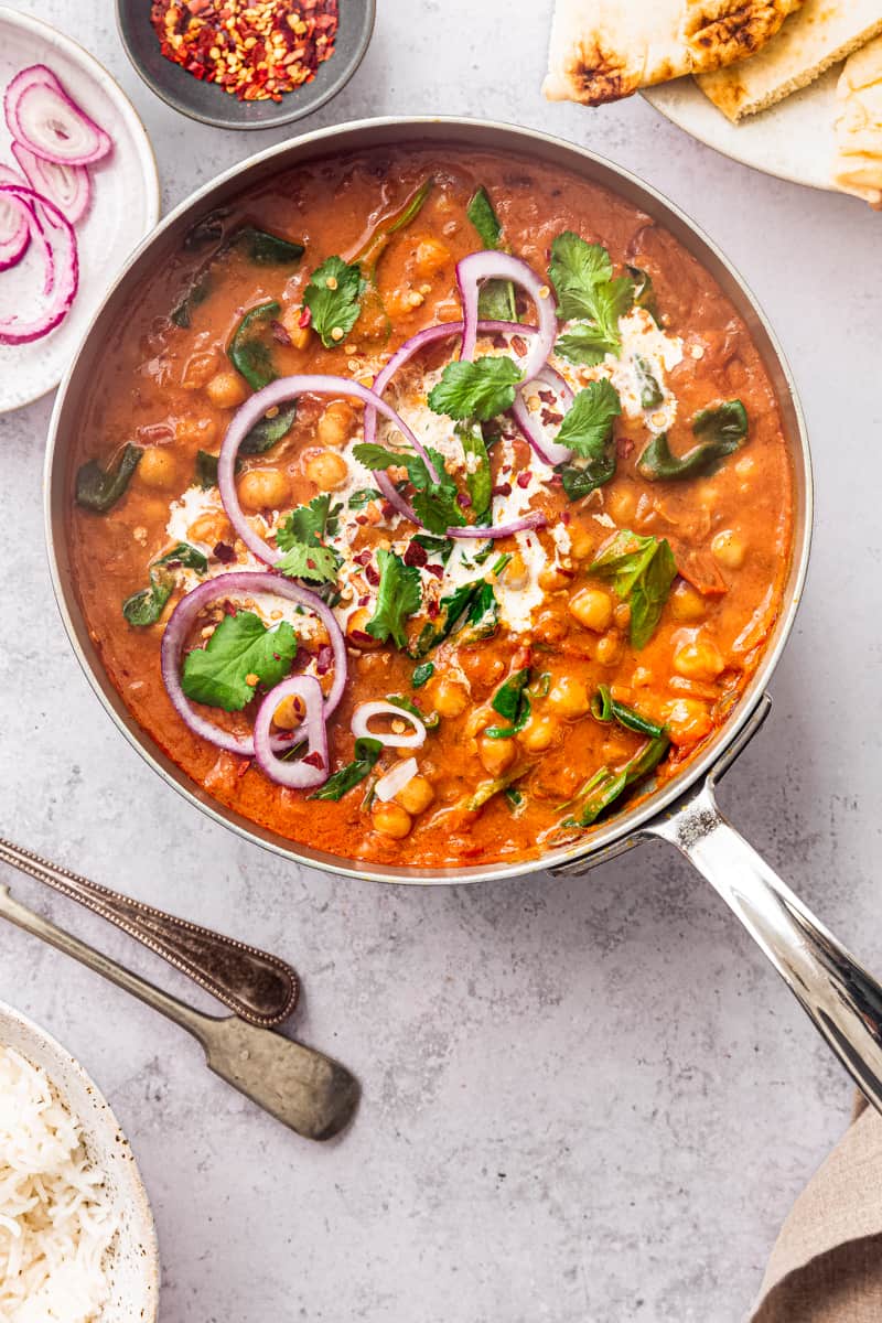 Pan of Chickpeas and Spinach Curry