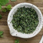 homemade english mint sauce served in a bowl