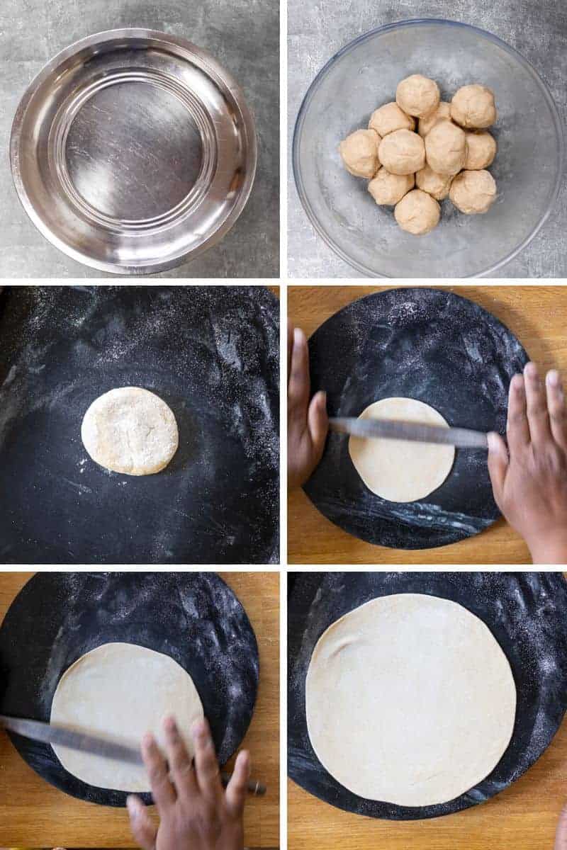 rolling the chapati.
