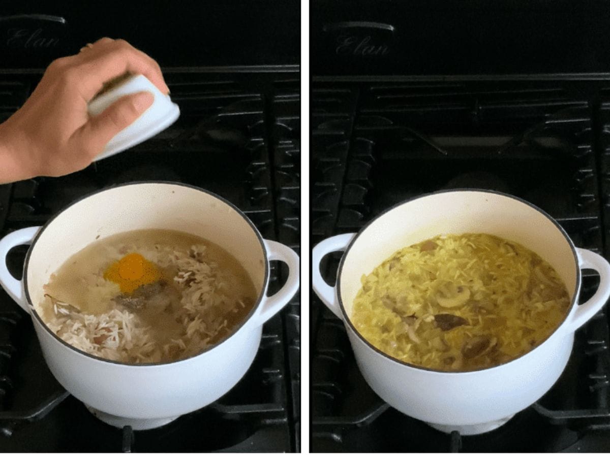 Add the spices and cook for mushroom pilau rice.