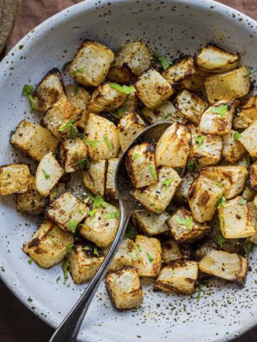 air fryer turnips served in a bowl