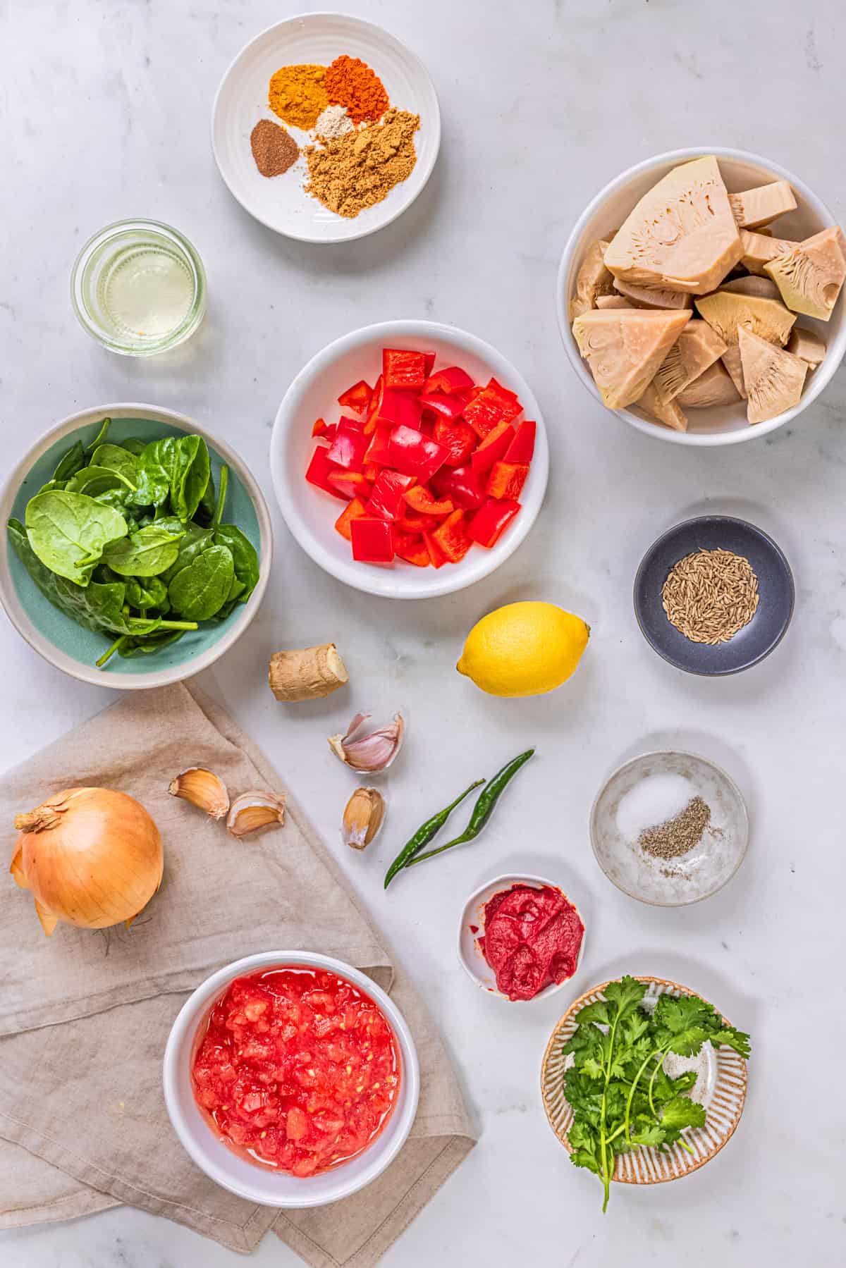 ingredients for Indian jackfruit curry