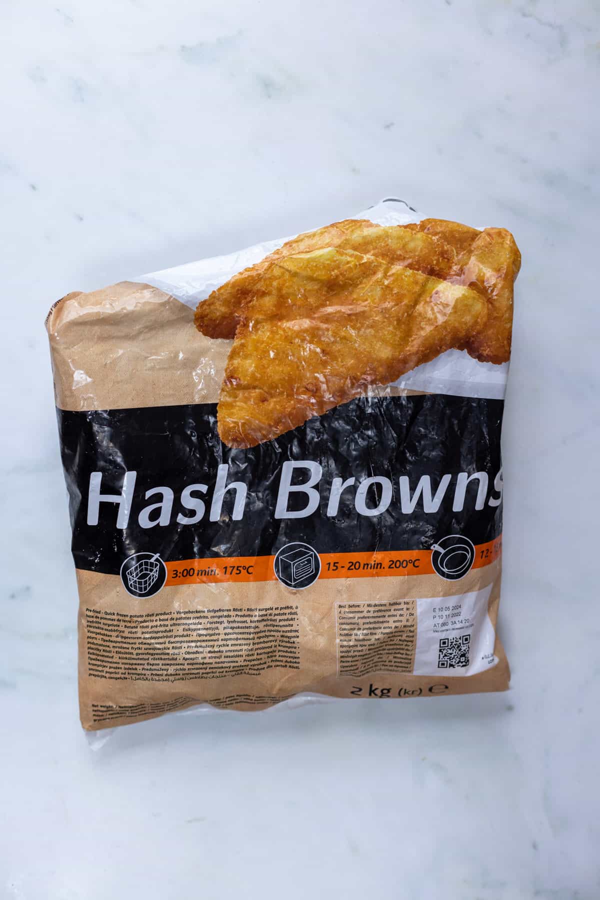 a packed of frozen hashbrowns.