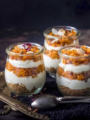 3 individual carrot halwa cheesecake jars