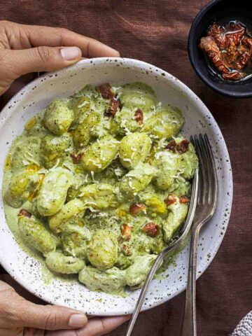 bowl of pesto gnocchi