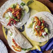 roasted vegetables and halloumi traybake mixture served as fajita.