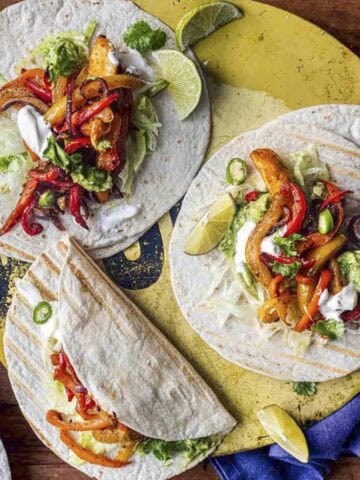 roasted vegetables and halloumi traybake mixture served as fajita.