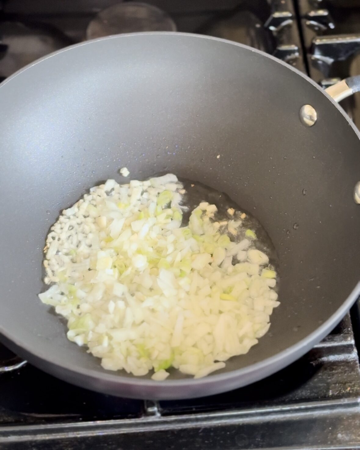 onion and garlic in a frying pan.