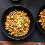 tofu fried rice served in bowls