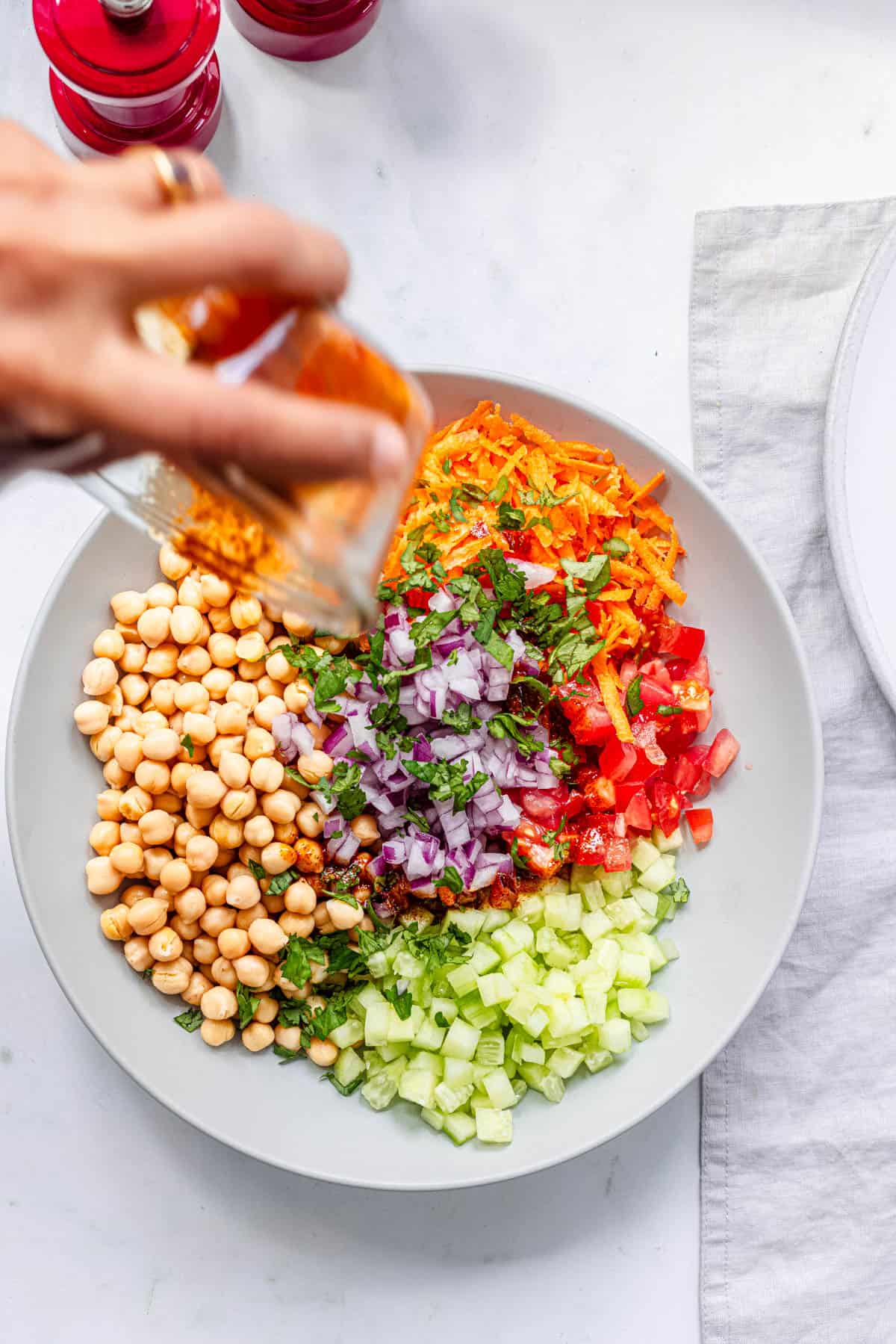 add the Indian spiced dressing for chickpea salad.