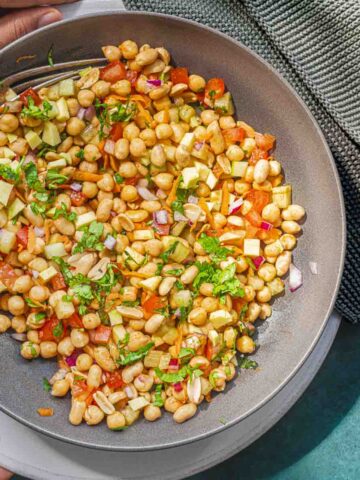 chickpea and peanut salad in a bowl