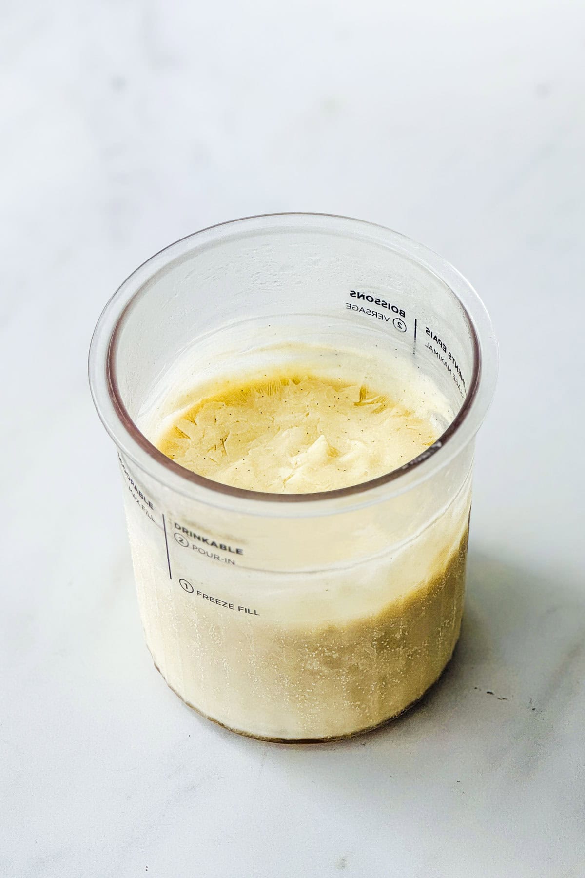 frozen yogurt base mixture in the pint tub.