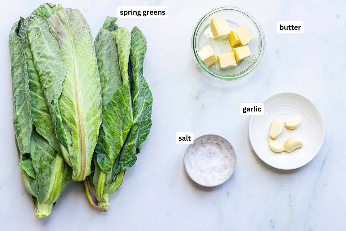 ingredients to make garlic butter spring greens.