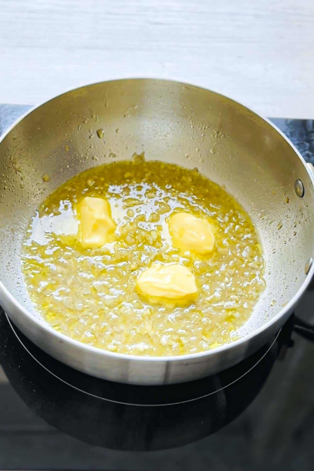 butter and vinegar in the pan.