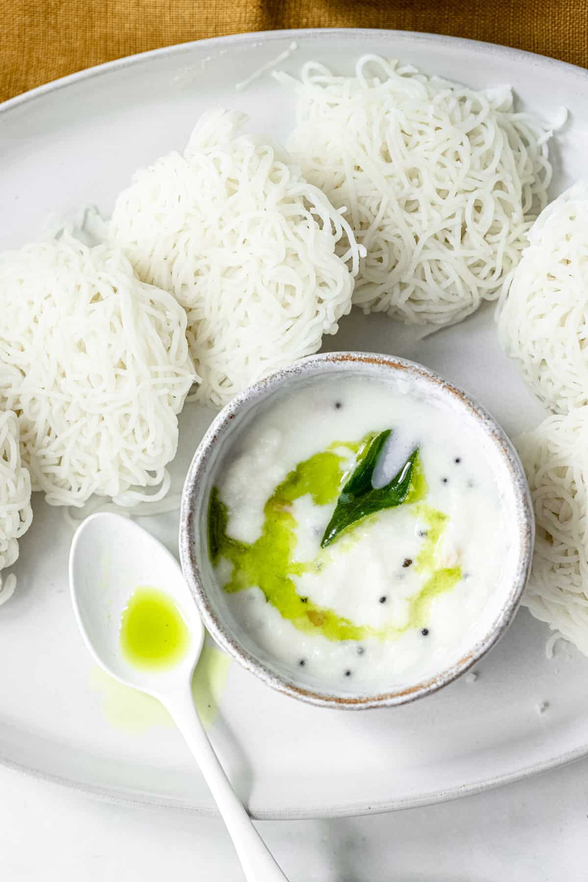 curry leaves oil on coconut chutney.