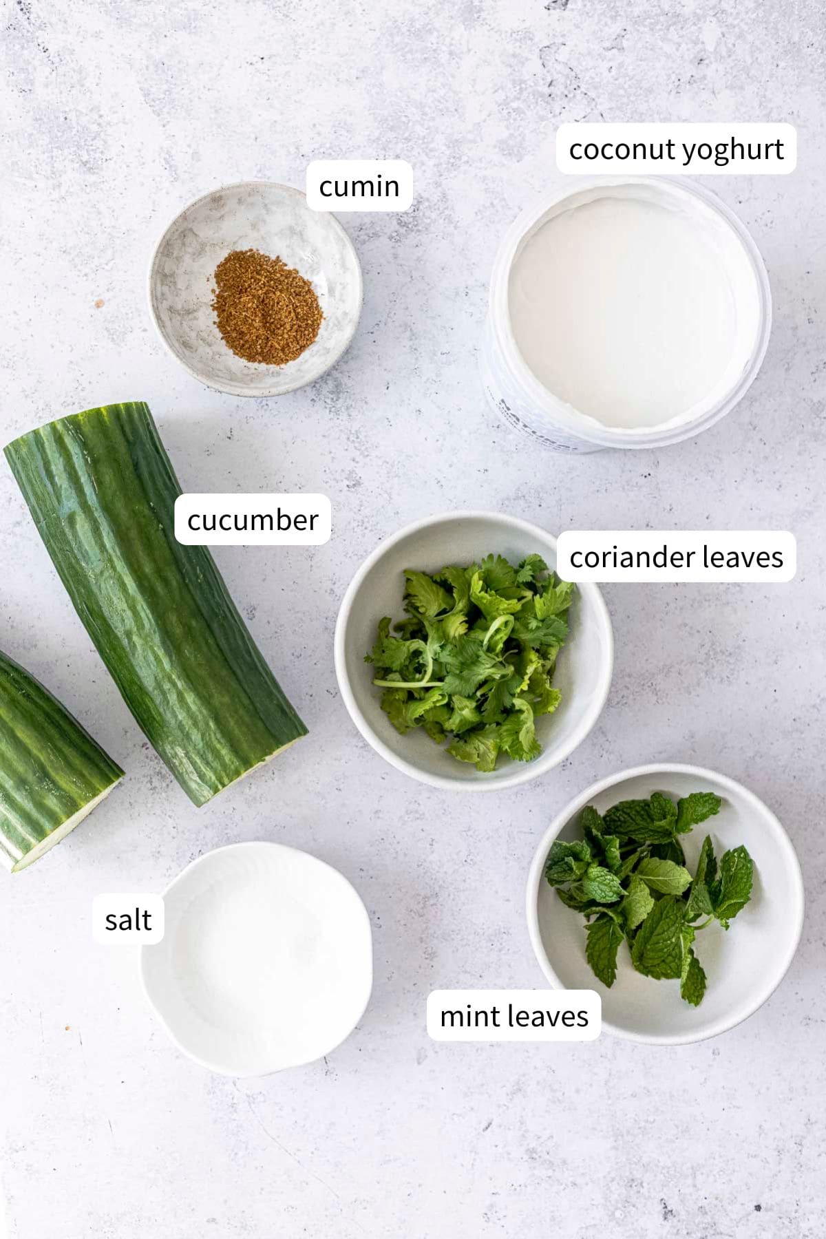 ingredients for vegan raita.