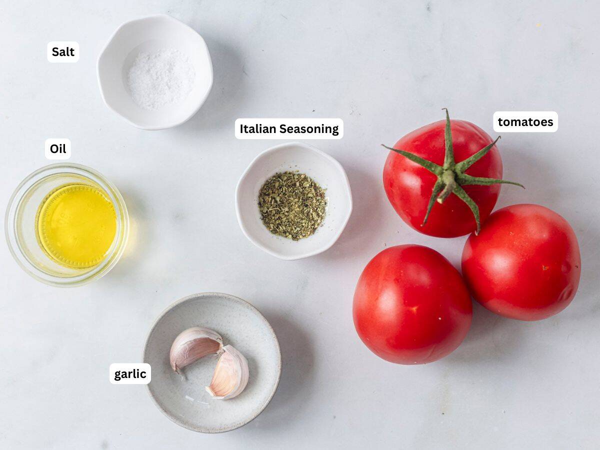 ingredients to make roasted tomatoes in air fryer.