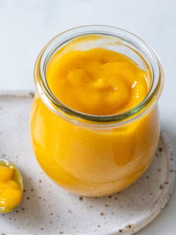 homemade mango pulp in a jar.