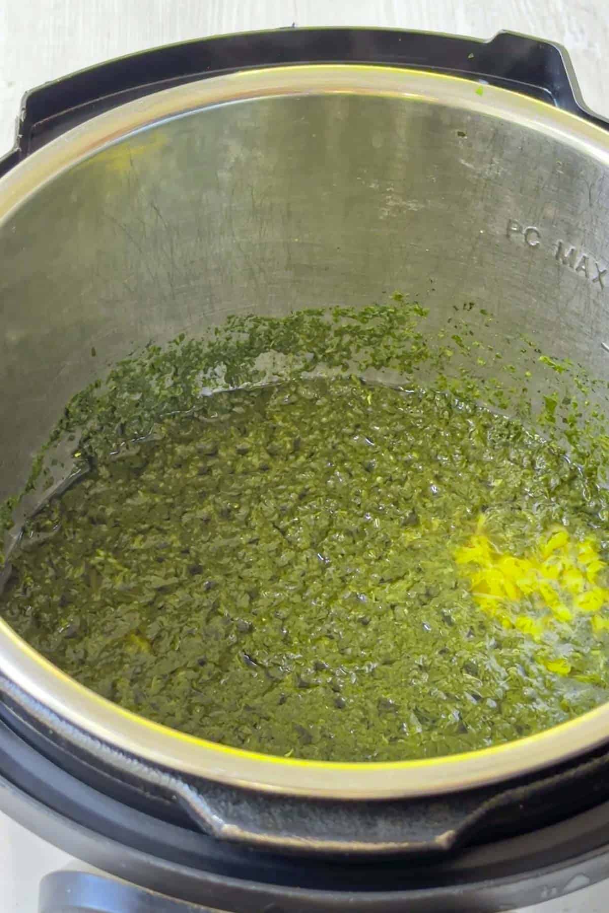 cooked spinach and dal in instant pot pressure cooker.