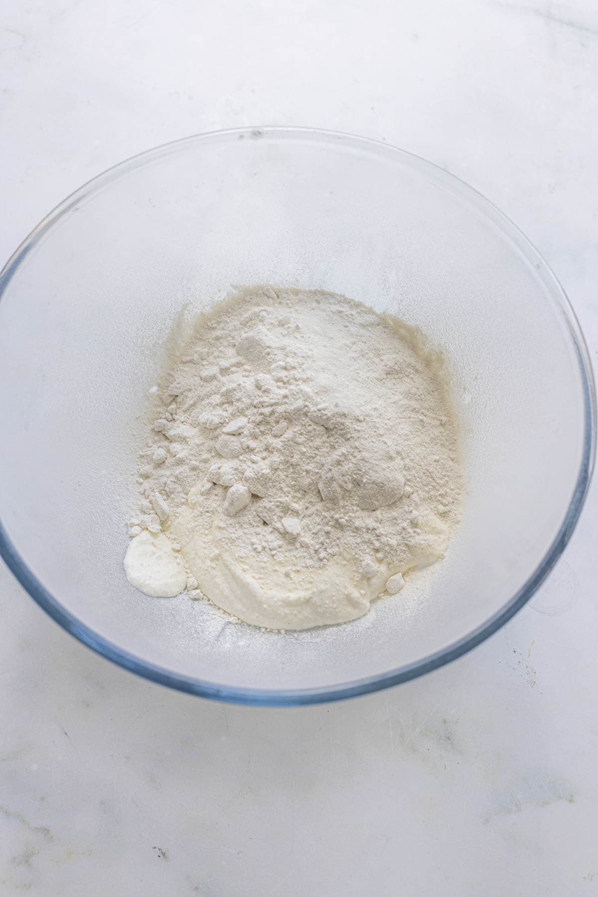 flour, cottage cheese and salt in a mixing bowl.