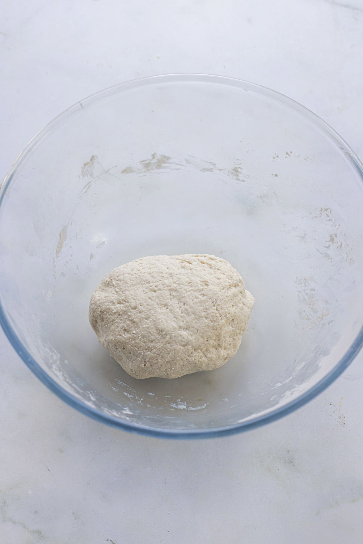 cottage cheese flatbread dough without egg or year in a mixing bowl.