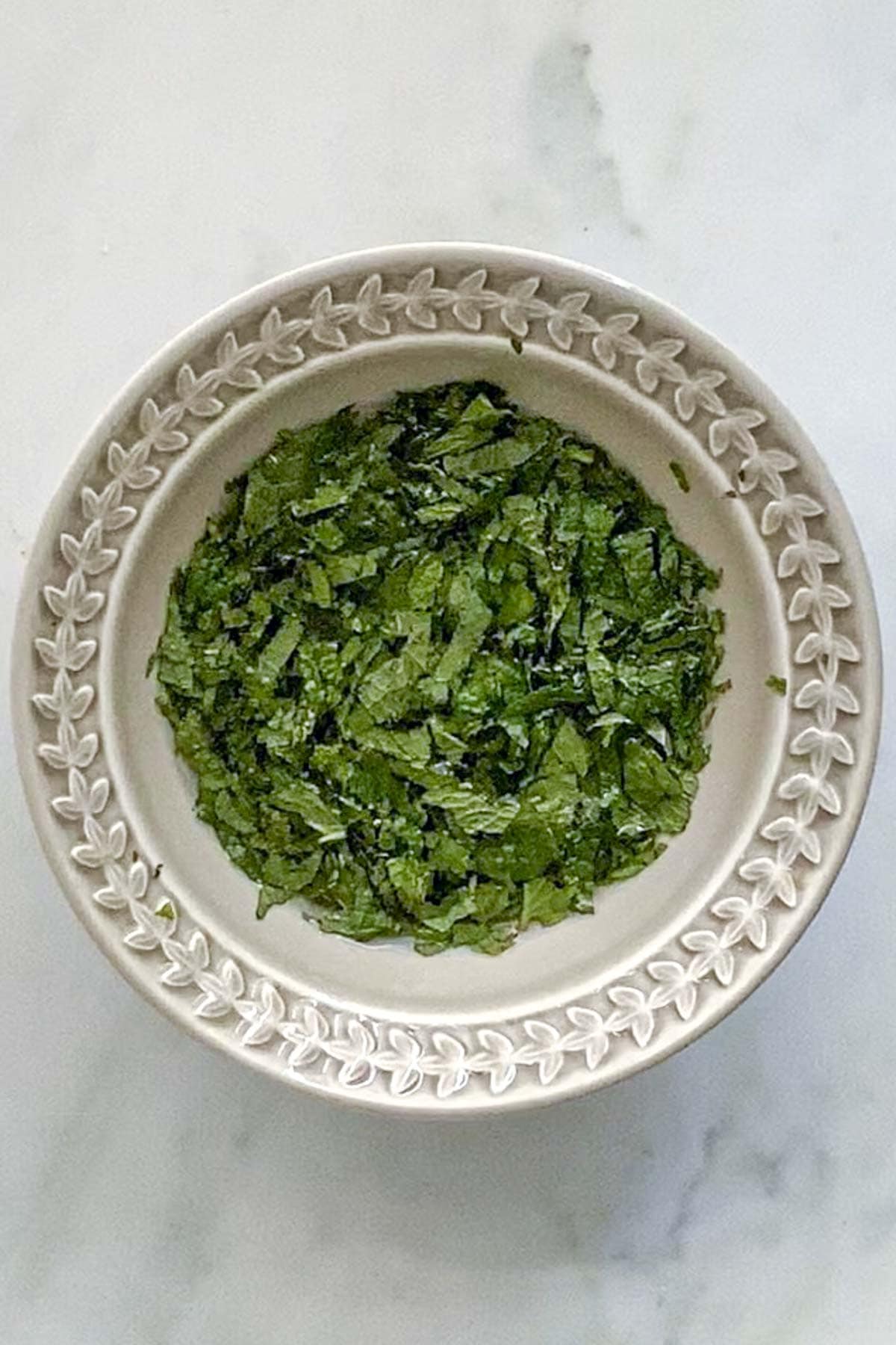 homemade fresh mint sauce in a bowl.