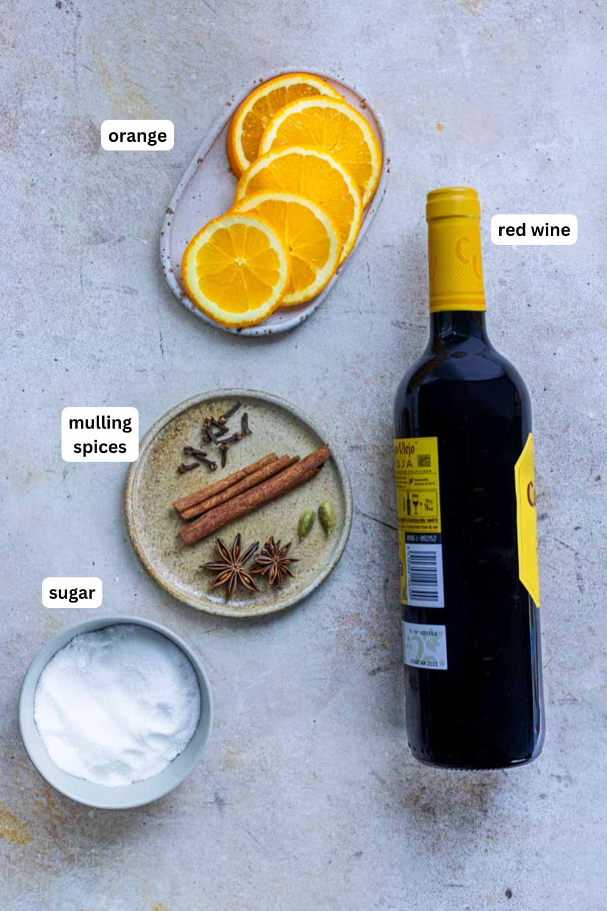 ingredients to make mulled red wine.