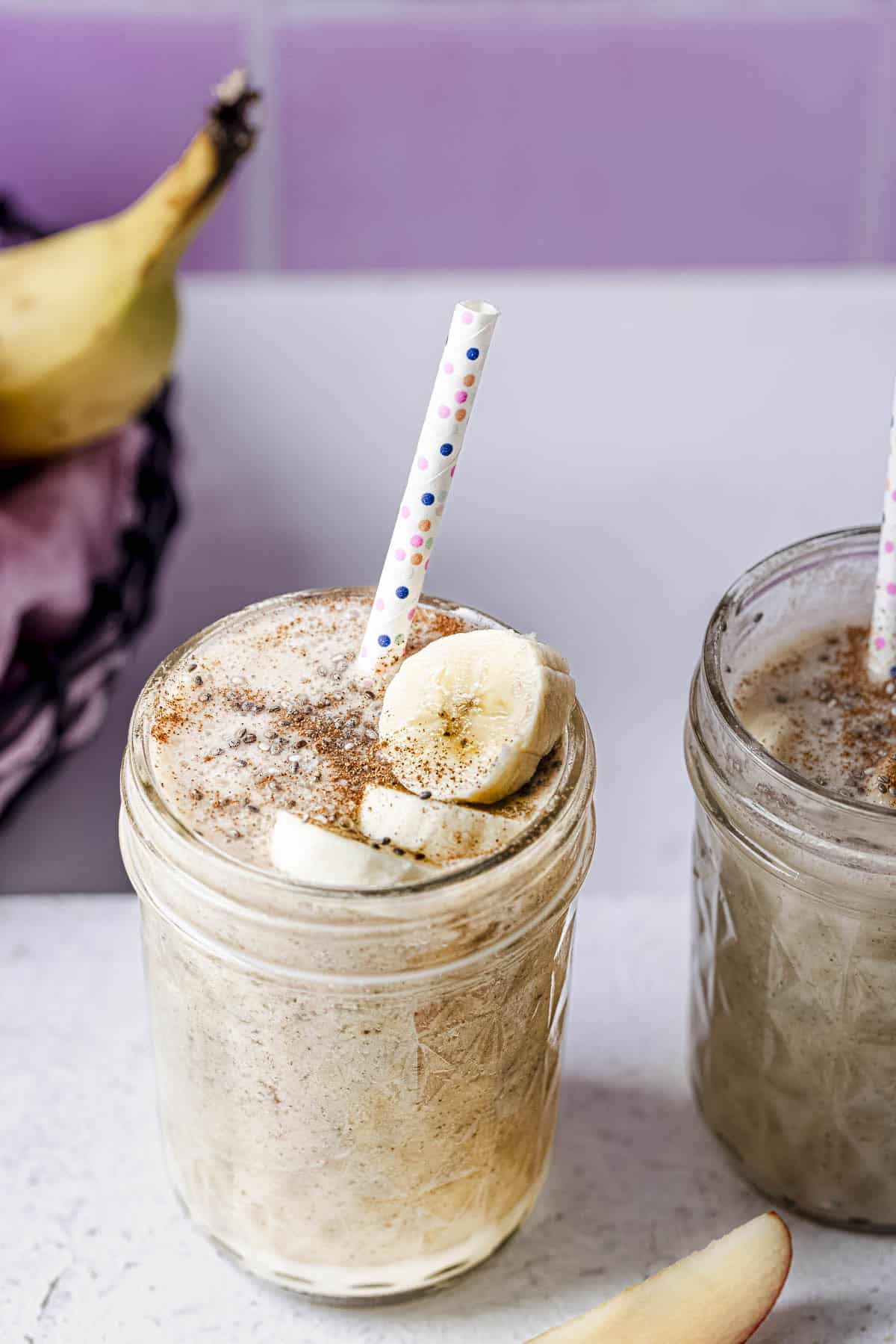 banana smoothie with toppings.