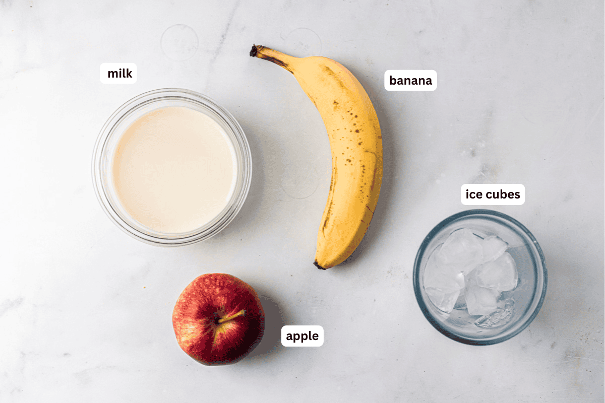 ingredients to make 3 ingredient vegan apple banana smoothie recipe.