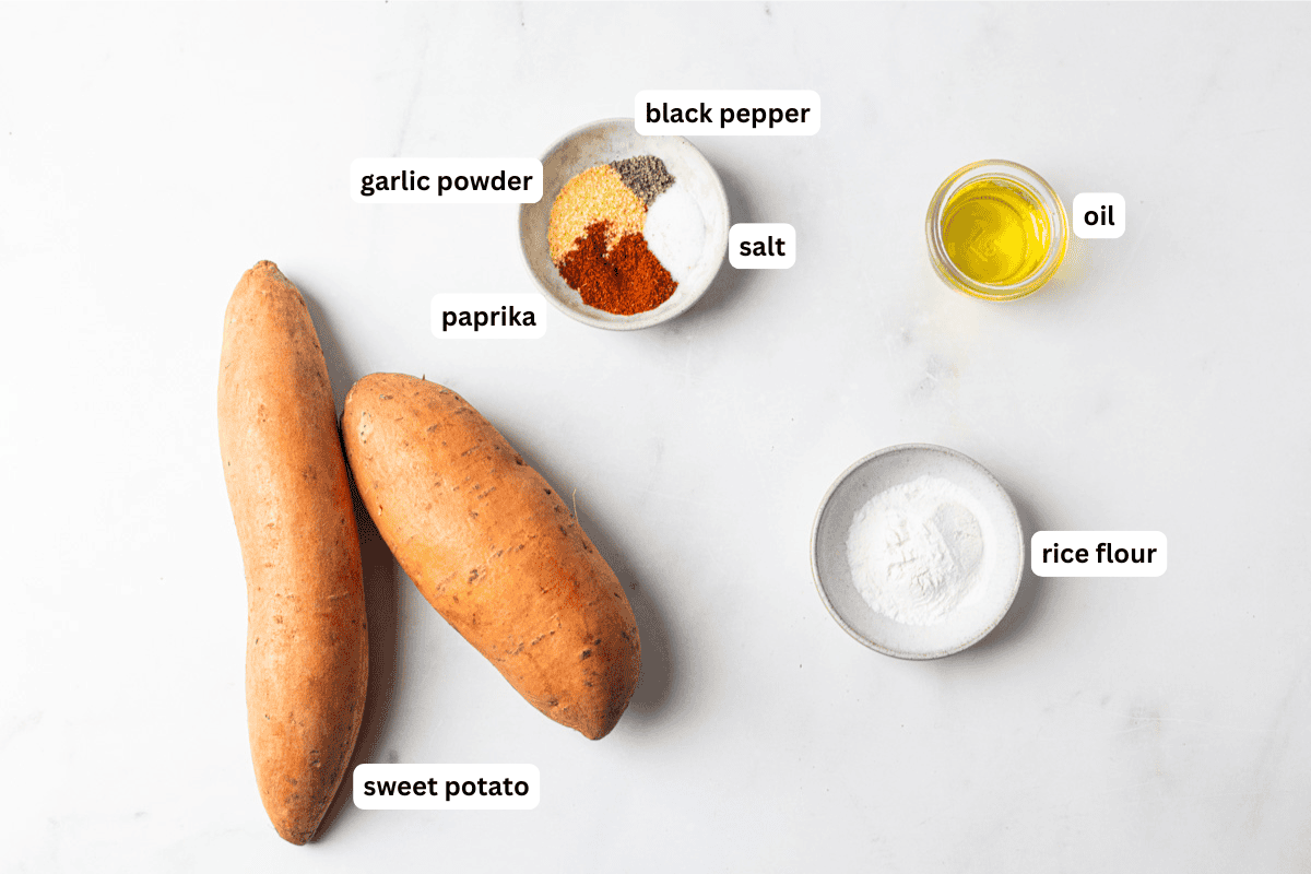 ingredients to make air fryer sweet potato slices.