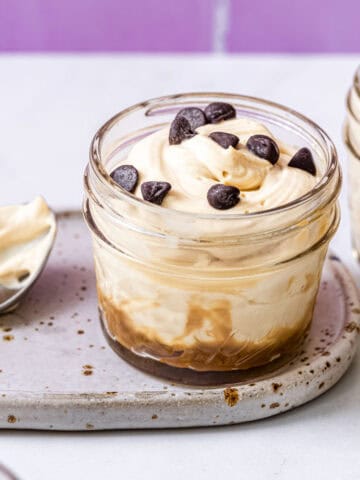 two jars of 3 ingredient caramel mousse.