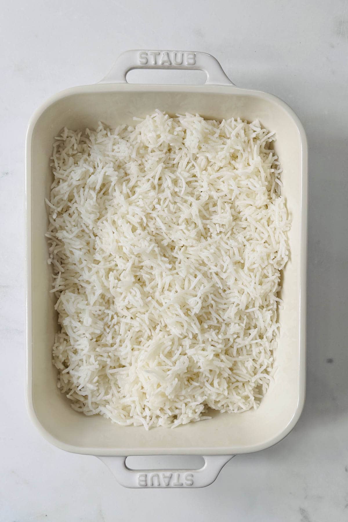 white basmati rice in a dish.